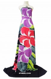 Black Flower Rayon Sarong Hand Painted 